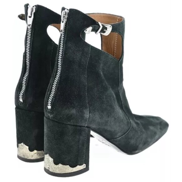 TOGA Pulla Black Suede Heeled Boots Booties EU 39 US 9 Zippered Buckle Cutout - Picture 3 of 10